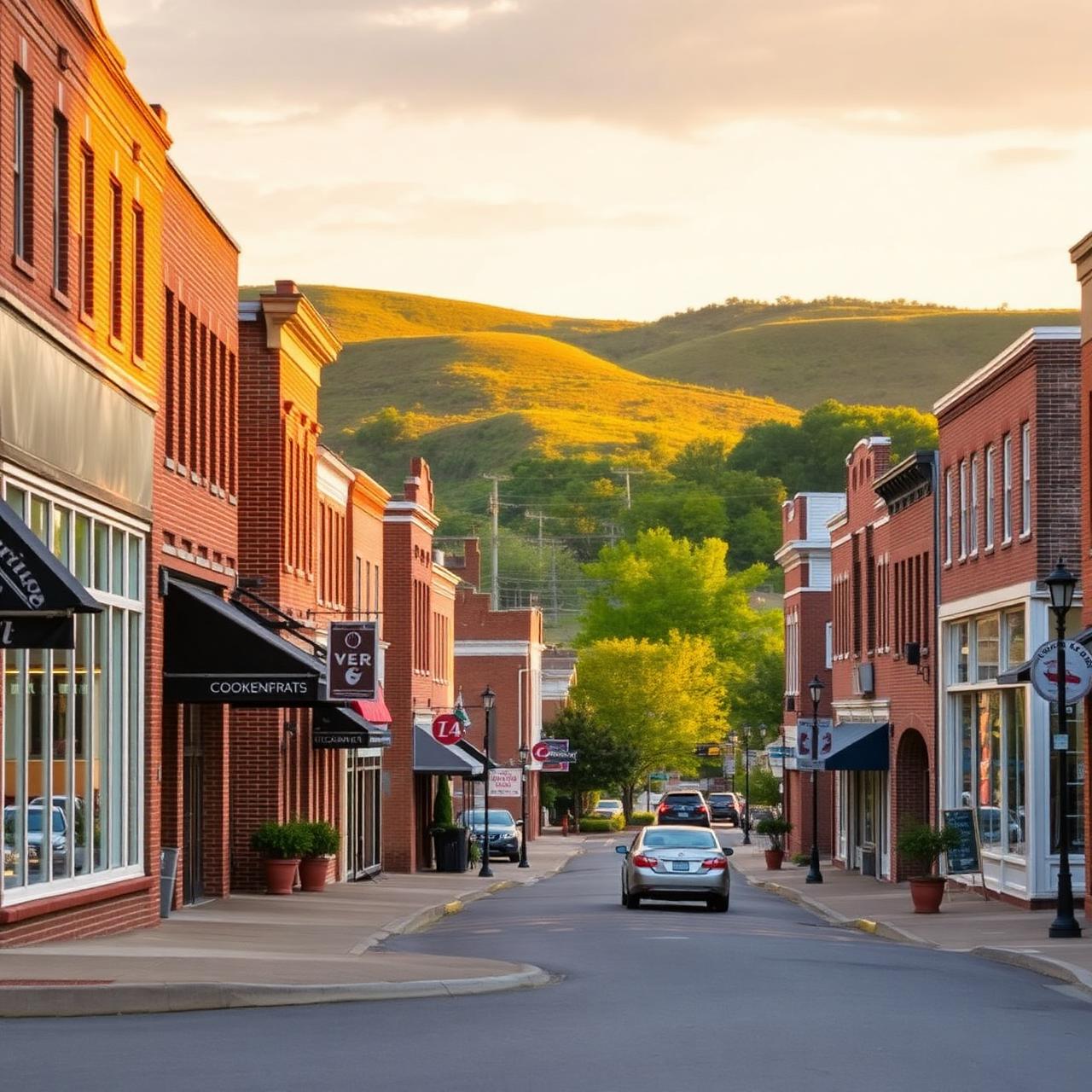 Historic downtown Cookeville, Tennessee at golden hour